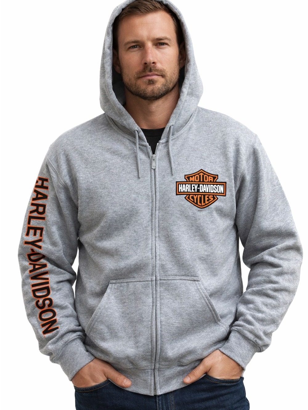 Harley-Davidson Gray Full Zip Cotton Sweatshirt Hoodie Public Enemy Wild Fire